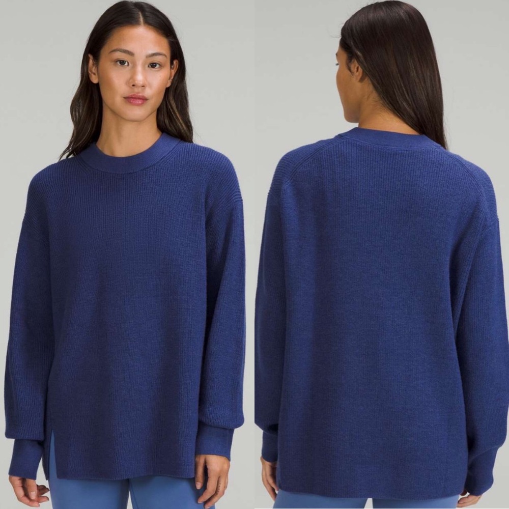 Lululemon Merino Wool-Blend Ribbed Crewneck Sweater Heathered Psychic SZ 6